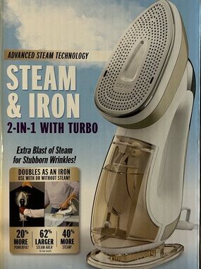 Conair Steam & Iron 2‑in‑1 Turbo Handheld Garment Steamer - White/Beige
